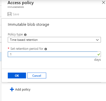 azure immutable access policy